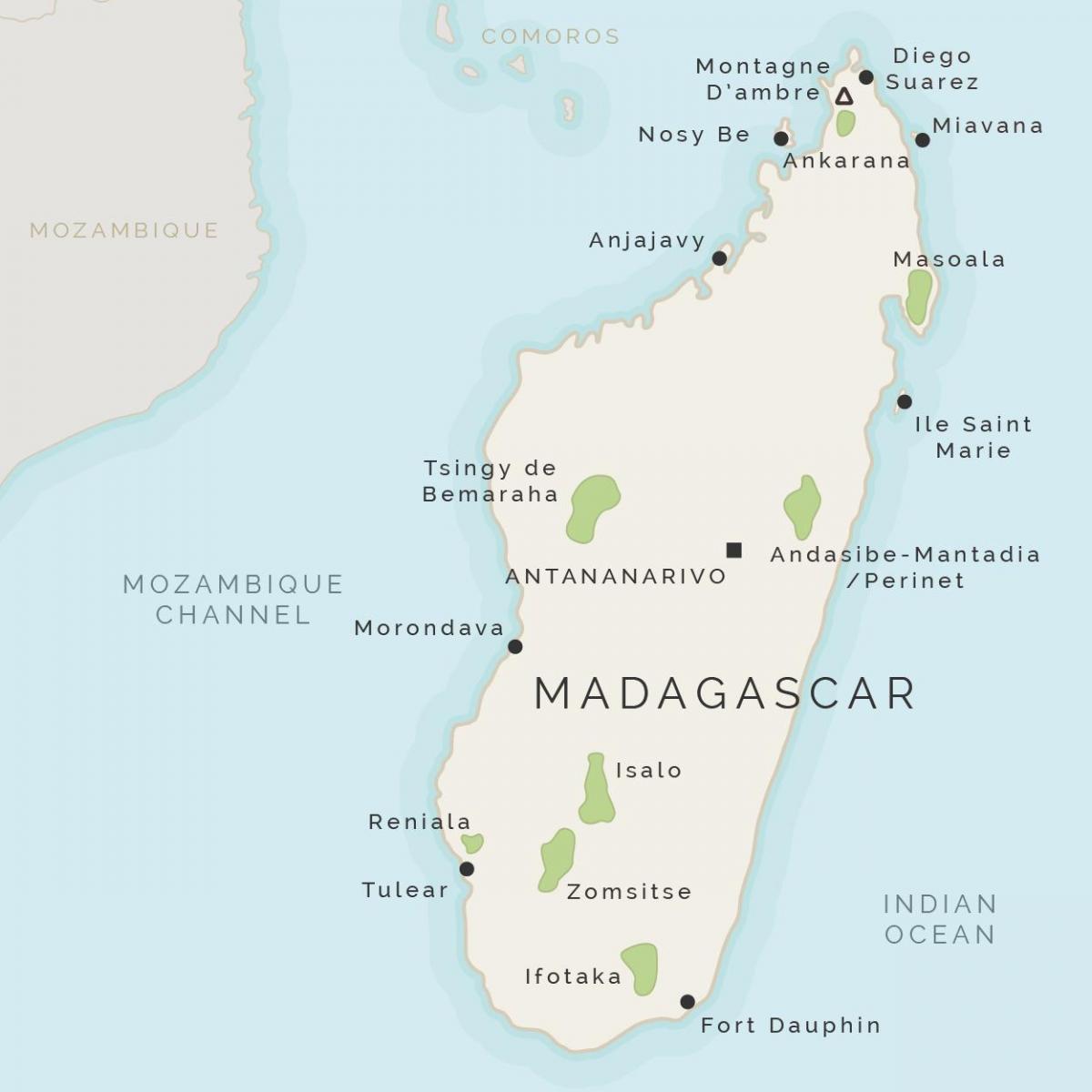 карта Мадагаскара і бліжэйшых астравоў