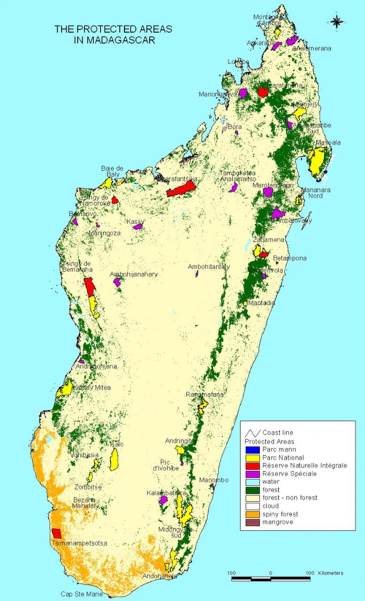 карта Мадагаскар нацыянальныя паркі