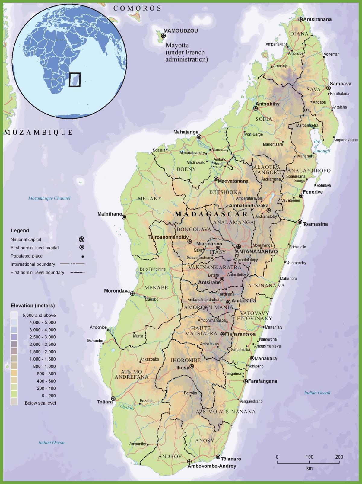 карта фізічная карта Мадагаскар