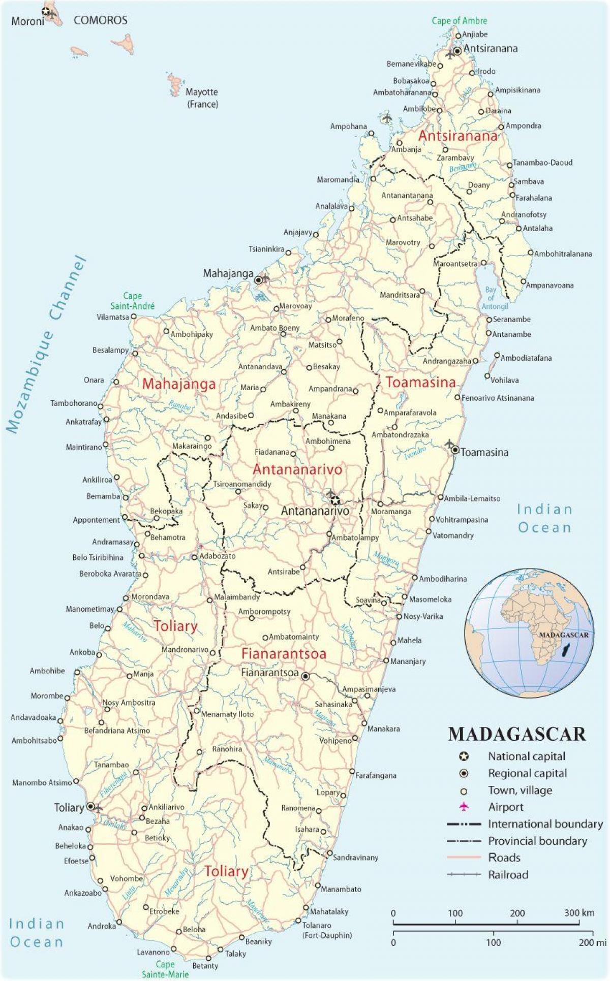 карта Мадагаскара аэрапортаў